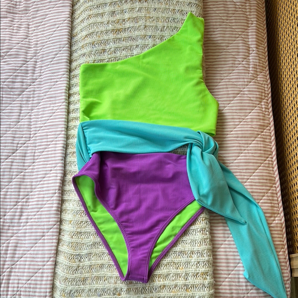 Beach Riot Lime and Purple Cutout Swimsuit